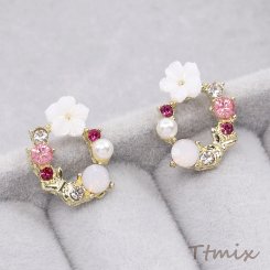 デザインピアス 小花のサークルのピアス 11×15mm（1ペア）