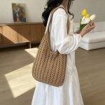 トートバッグ レディース 大容量 編みこみ メッシュ 通勤 旅行 ビーチ お洒落 ニッチ 使いやすい（1ヶ）