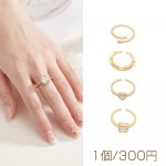 デザインリング ストーン/ラインストーン ゴールド 指輪 メタルリング オープンリング 全4種（1個）