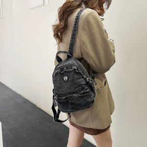 リュックサック レディース 小さいバッグ デニム素材 防水加工 通勤 旅行 お洒落 軽量 コンパクト（1ヶ）
