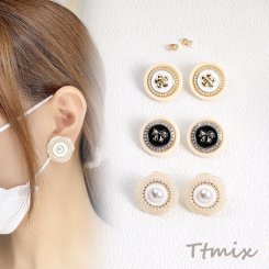 デザインピアス アクリルピアス パール付き ラインストーン付き ラウンド 23mm