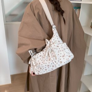 ショルダーバッグ レディース 2way バッグ 大容量 キャンバス レトロ フラワー 通勤 通学 おしゃれ 韓国風（1ヶ）
