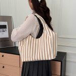トートバッグ レディース 2way ショルダーバッグ ストライプキャンバス 通勤 旅行 ショッピング シンプルデザイン 2026新作（1ヶ）
