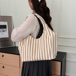 トートバッグ レディース 2way ショルダーバッグ ストライプキャンバス 通勤 旅行 ショッピング シンプルデザイン 2026新作（1ヶ）