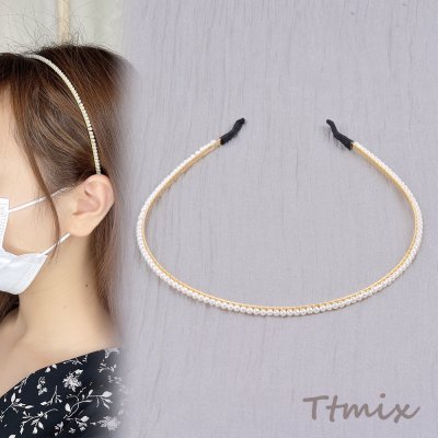 パール付きカチューシャ ヘアアクセサリー 幅約3mm（1ヶ）