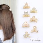 MINIバンスクリップ メタルヘアクリップ パール付き ラインストーン付き ゴールド