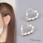 デザインピアス ラインストーン＆パール付きハートピアス 20×20.5mm ゴールド（1ペア）