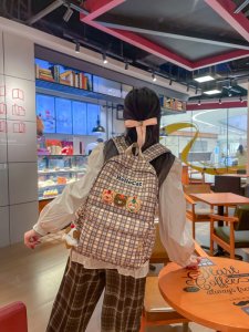 リュックサック 学生用 バックパック 軽量 オックスフォード素材 韓国風チェック 可愛い 通学 通勤 おしゃれ インスタ映え 女子高生 中学生 大学生 女子（1ヶ）