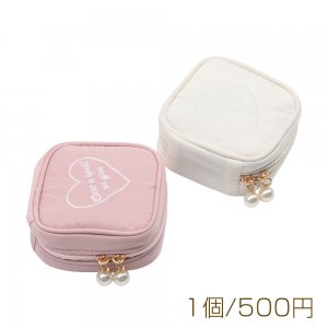 アクセサリーポーチ スクエア型収納ケース 便利な仕切り付き コスメ ジュエリー コンパクトポーチ 約8.5×8.5cm（1個）