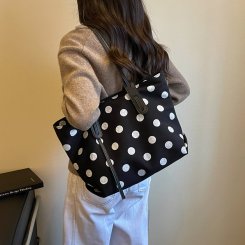 トートバッグ レディース 学生・通勤者向け 2way大容量トートバッグ クリーム色水玉 キャンバスナイロン製 通勤通学 買い物 小旅行 おしゃれ 丈夫 コーデに合わせやすい（1ヶ）