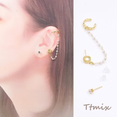 チェーンジルコニアピアス×イヤーカフ