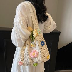 トートバッグ レディース シングルショルダーバッグ 編み込み レース 花柄 マグネット留め 通勤 ビーチリゾート 韓国風 新作 ラグジュアリー（1ヶ）