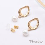 パール＆ゴールドフープピアス