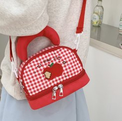 レディース 2way ショルダーバッグ 手提げバッグ 2026新作 可愛い ナイロン チェック アップル刺繍 通勤 デート 多用途 お洒落（1ヶ）