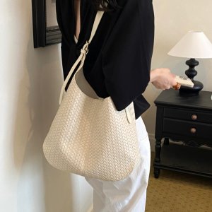 レディース バッグ 2way トートバッグ バケットバッグ 大容量 通勤 通学 お出かけ マグネットボタン 編み込み レトロ お洒落 プレゼント（1ヶ）