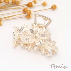 メタルバンスクリップ ヘアクリップ ヘア留めクリップ フラワーモチーフ ゴールド 3×4.3cm（1ヶ）