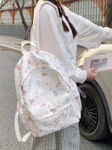 リュックサック 学生 大容量リュック ナイロン生地 韓国風 子犬プリント 通勤 通学 旅行 可愛い 軽量（1ヶ）