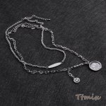 メタルネックレス プレートチャーム付き 43cm＆37cm ロジウム（2連セット）