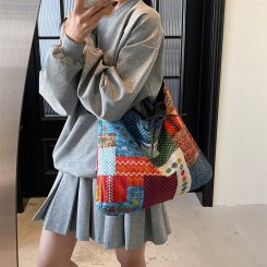トートバッグ レディース キャンバス 大きめ A4 肩掛け おしゃれ 帆布 2WAY 花柄 北欧風 幾何学模様 かわいい 学生 サブバッグ マザーズバッグ（1ヶ）