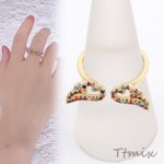 高品質ジルコニアリング デザインリング 指輪 天使の羽 幅約7mm ゴールド（1ヶ）