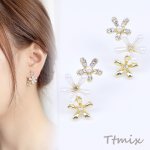 デザインピアス ラインストーン＆パール付きフラワーピアス 15×25.5mm ゴールド（1ペア）