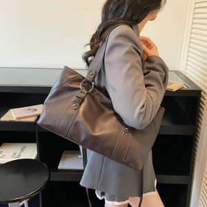 トートバッグ レディース 2way ショルダーバッグ 大容量 通勤 仕事 プチ旅行 シンプル お洒落 高級感 PU ファスナー（1ヶ）