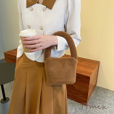 女子のバッグ トートバッグ レディース ウール 保温 軽い ハンドバッグ バケツバッグ 斜めがけ 小さい 小さめショルダーバッグ シンプル 無地 通勤 小学生 可愛い（1ヶ）