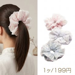 シュシュ 2層デザイン チェック柄 パール付き 髪飾り 髪留め ヘアゴム ヘアアクセサリー（1ヶ）