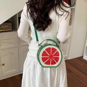 斜めがけバッグ 女性用 斜め掛けバッグ 小円形 フルーツデザイン 通勤 お出かけ お洒落 可愛い（1ヶ）