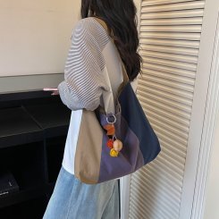 かごバッグ レディース かごバッグ 2way ショルダー キャンバス 2026新作 バイカラー切り替え 通勤 買い物 お出かけ 高品質生地 多コーデ対応 オシャレ（1ヶ）