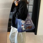 デニム ショルダーバッグ レディース 肩掛け 大きめ デニムバッグ大容量 デニムカバン 通勤バッグ 通学 大きい かばん お洒落（1ヶ）