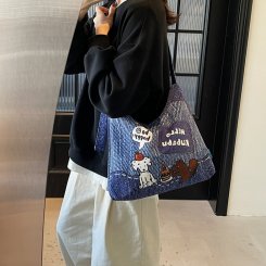 デニム ショルダーバッグ レディース 肩掛け 大きめ デニムバッグ大容量 デニムカバン 通勤バッグ 通学 大きい かばん お洒落（1ヶ）