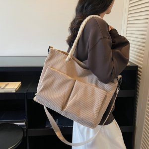 ショルダーバッグ レディース 2way ショルダーバッグ 大容量 コール天 ラウンドファスナー 通勤 通学 お洒落 可愛い 便利（1ヶ）