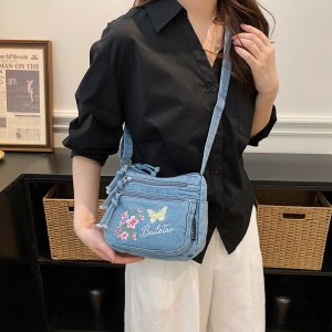 斜めがけバッグ レディース 2way ショルダーバッグ 2026新作 デニム 刺繍 通勤 お洒落 韓国風 プレゼント（1ヶ）