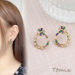 高品質ジルコニアピアス デザインピアス 小花のサークル 16×20mm ゴールド（1ペア）