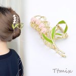 すずらんのバンスクリップ メタルヘアクリップ 5.5×11cm ゴールド（1ヶ）