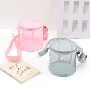 メッシュバッグ 筒形 ショルダーバッグ ショッピング ビーチ プール キャンプ チャック付き 約15×15cm（1ヶ）