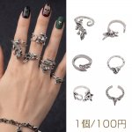 デザインリング アニマルモチーフ ヴィンテージ風 アンティークシルバー メタルリング オープンリング 全6種（1個）