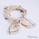 スカーフ フラワー柄 ヘアバンド ヘアアクセサリー 66×66cm ベージュ（1ヶ）