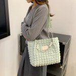 トートバッグ レディース 大容量トートバッグ 綿素材 しわ/バブルデザイン 通勤 通学 ショッピング お洒落 便利（1ヶ）