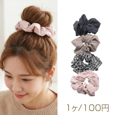 シュシュ チェック模様 シンプル 使いやすい 髪飾り 髪留め ヘアゴム ヘアアクセサリー 約11cm（1ヶ）