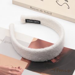 カチューシャ ホワイト もこもこ ウール 秋冬用 髪飾り ヘアアクセサリー 幅広 幅约4cm（1ヶ）