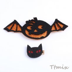 ヘアクリップ ハロウィン 猫＆蝙蝠（2個セット）