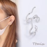 イヤーカフ＆デザインピアス ヘビ型 片耳用 ロジウム（1ヶ）