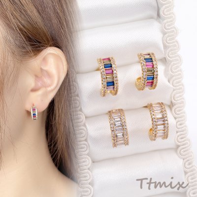 高品質ジルコニアピアス デザインピアス Cフープ 5.5×13mm ゴールド（1ペア）