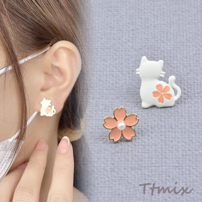 デザインピアス 桜＆猫ピアス（1ペア）