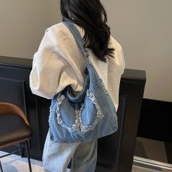 デニムバッグ ショルダーバッグ レディース 手提げバッグ トートバッグ 軽量 軽い 手持ち 肩掛け 斜めがけ 軽量 通勤 通学 旅行 普段使い バッグ （1ヶ）