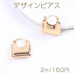 高品質デザインピアス フープピアス バッグ 18×21mm ゴールド（2ヶ）