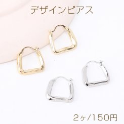 高品質デザインピアス フープピアス スクエアピアス 21×21mm（2ヶ）