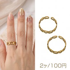 ステンレスリング ハート 透かし シンプル ゴールドカラー 指輪 デザインリング オープンリング 内径約17mm（2ヶ）